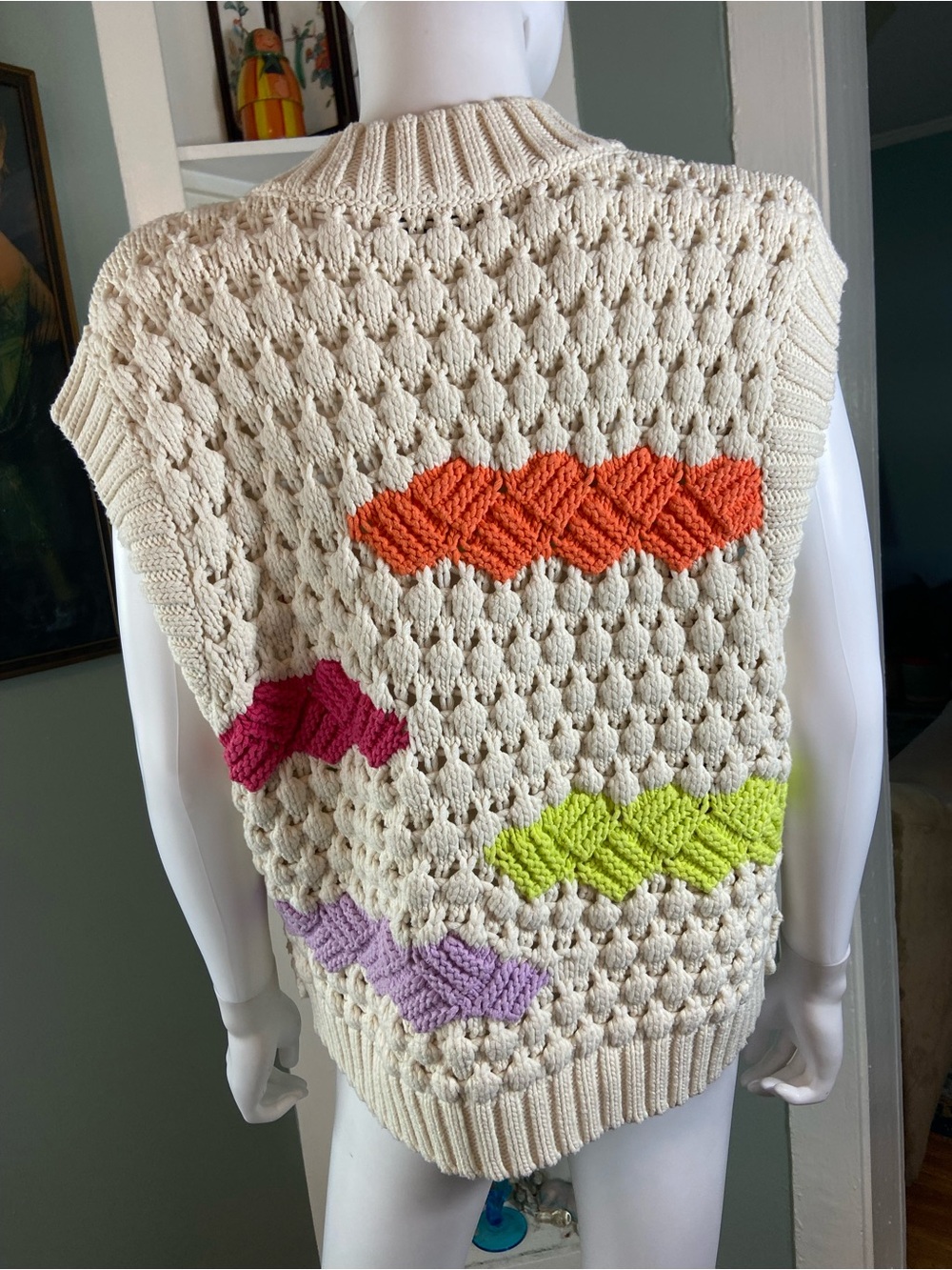Zara Chunky Knit Colorblock Sweater Vest Medium M Sleeveless Top Oversized - Picture 5 of 12